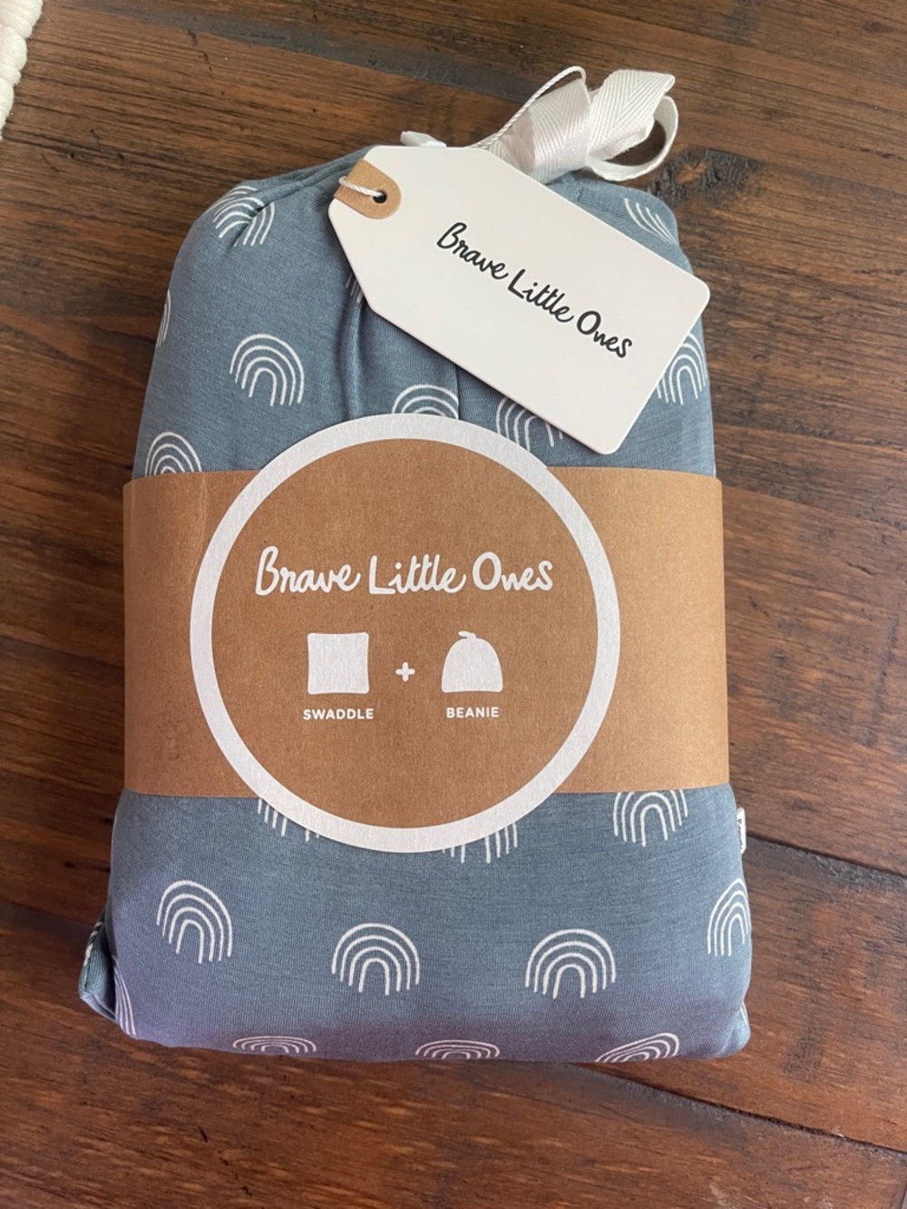 Brave Little Ones Blue Rainbow Swaddle & Beanie Set